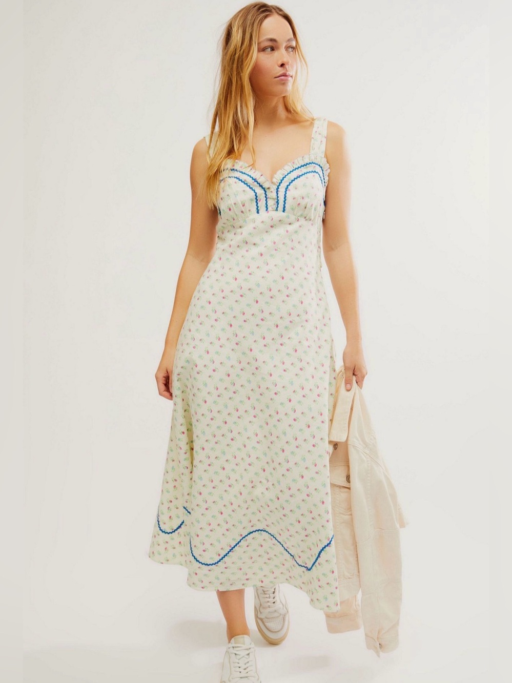 Free People Sweet Hearts Midi Dress Cottagecore Medium NWT - Picture 2 of 9